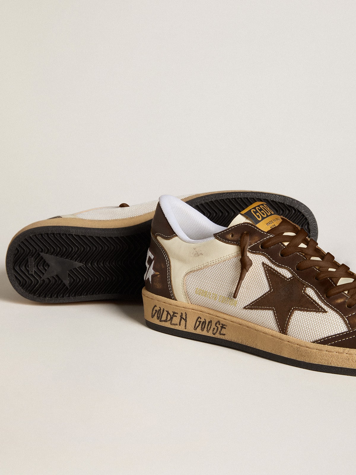 Men's Ball Star in nappa and mesh with suede star and brown leather inserts - Golden Goose Men