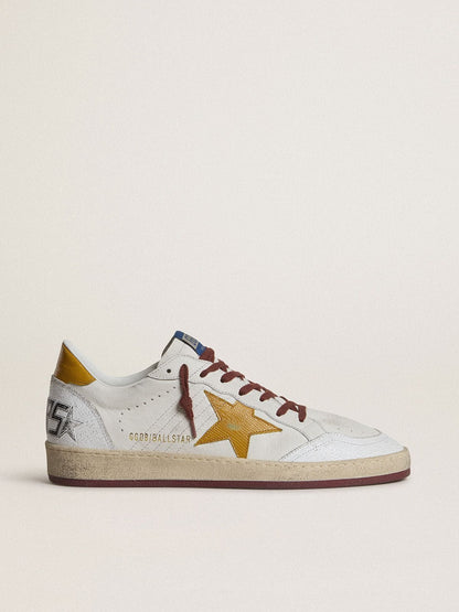 Men's Ball Star in white nappa leather with yellow animal-print leather star and heel tab - Golden Goose Men