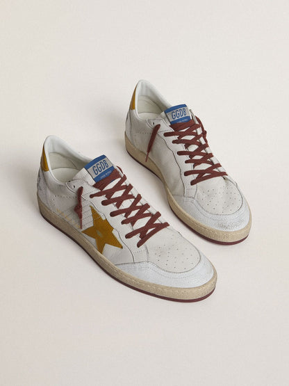 Men's Ball Star in white nappa leather with yellow animal-print leather star and heel tab - Golden Goose Men