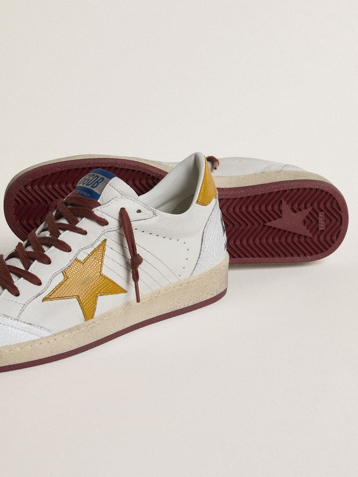Men's Ball Star in white nappa leather with yellow animal-print leather star and heel tab - Golden Goose Men