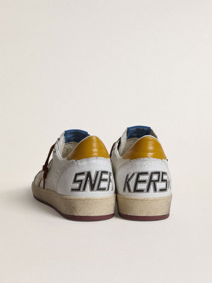 Men's Ball Star in white nappa leather with yellow animal-print leather star and heel tab - Golden Goose Men