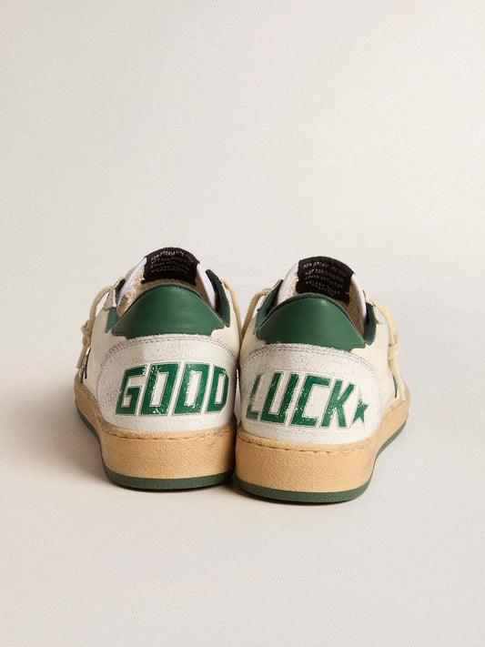 Men's Ball Star Wishes in white nappa leather with green leather star and heel tab - Golden Goose Men