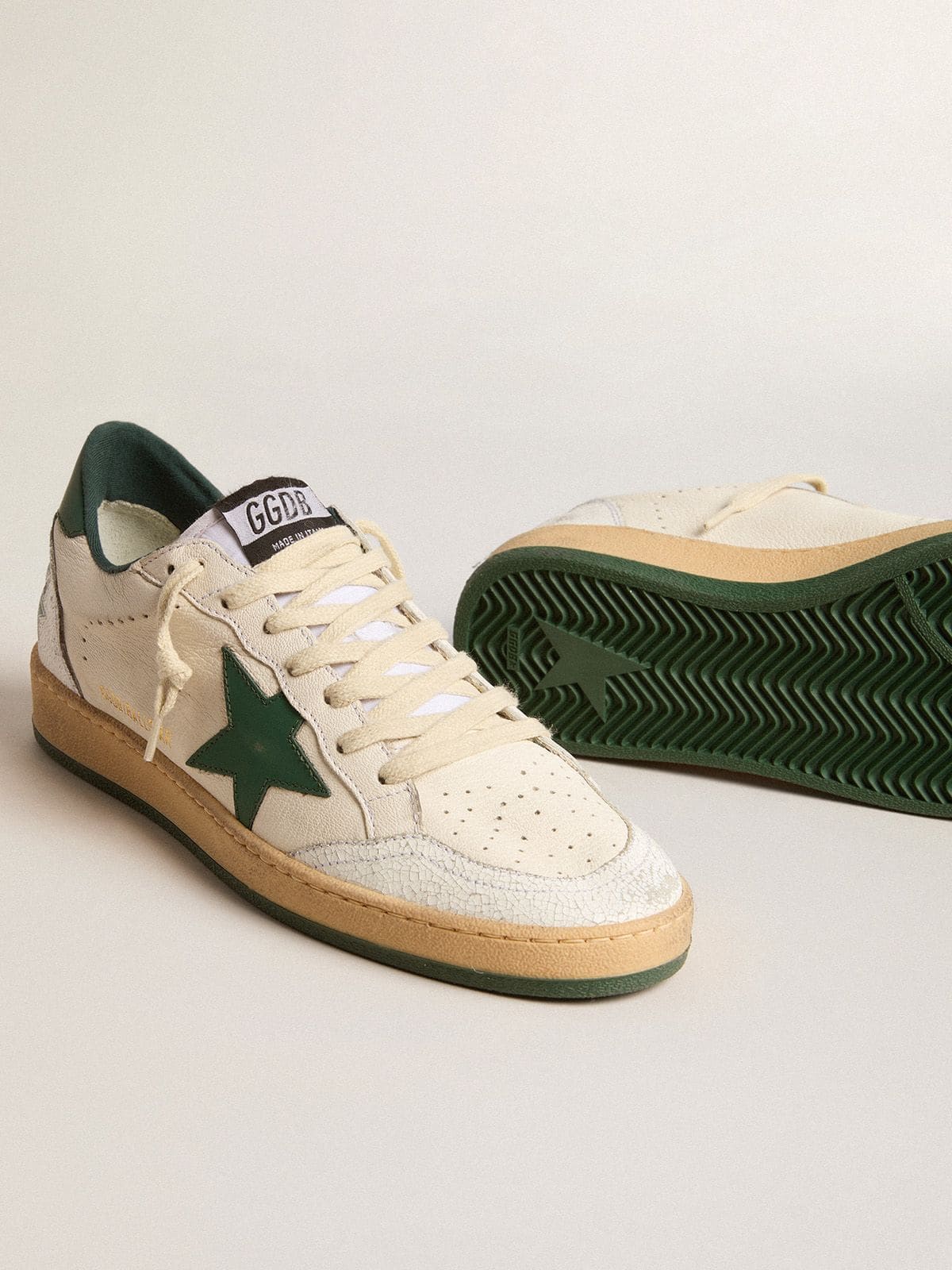 Men's Ball Star Wishes in white nappa leather with green leather star and heel tab - Golden Goose Men
