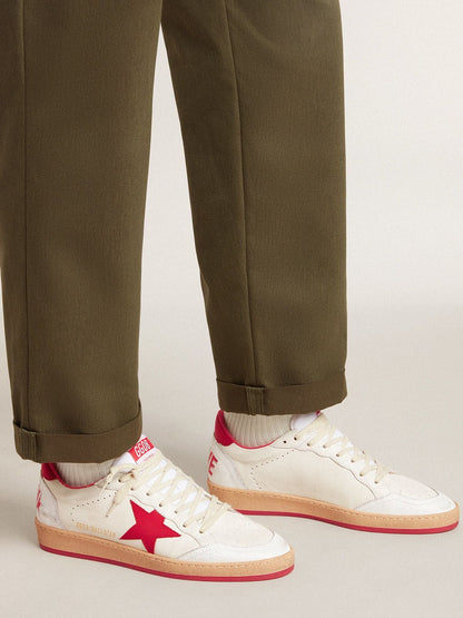 Men’s Ball Star Wishes in white leather with a red star and heel tab - Golden Goose Men