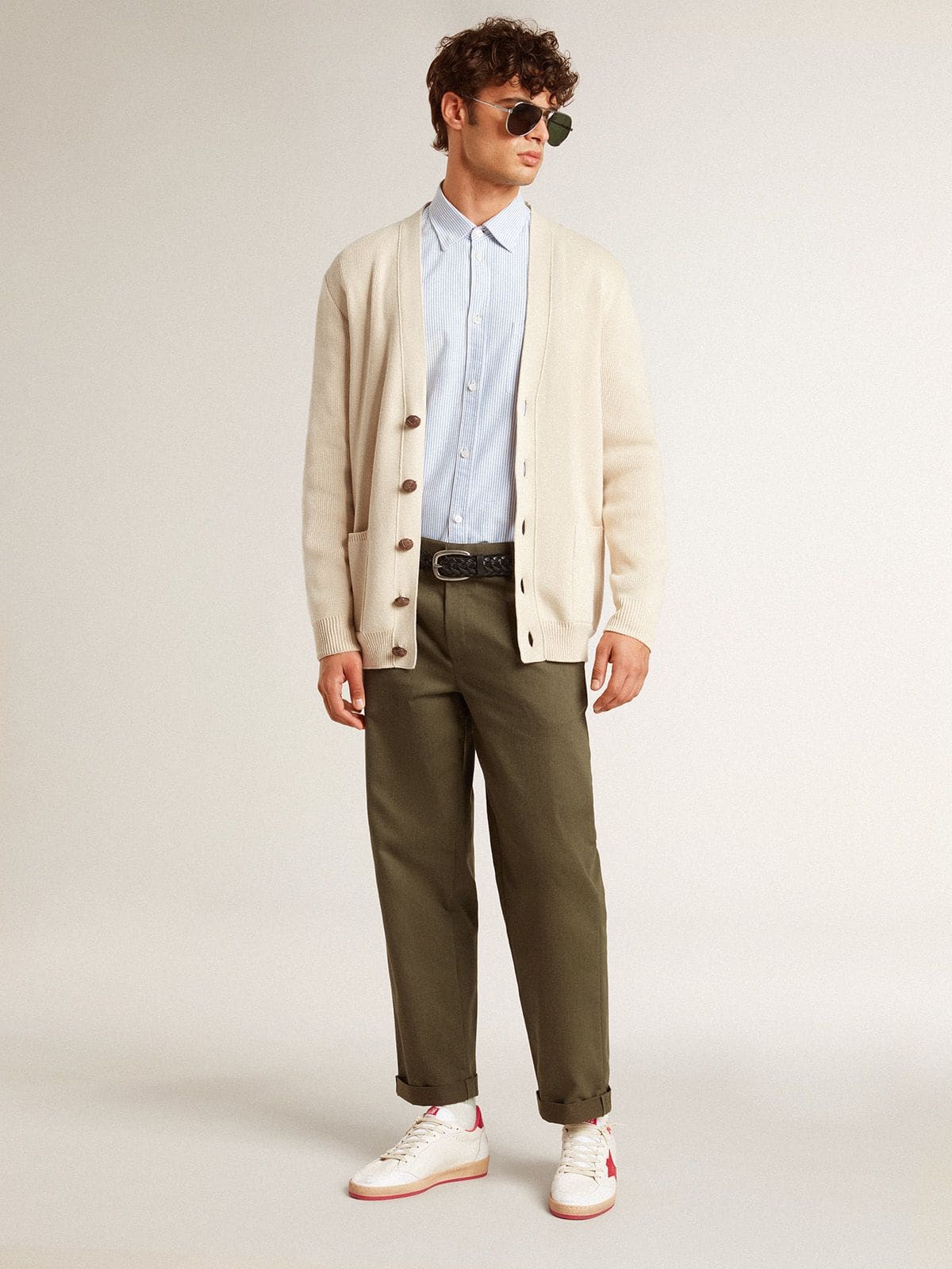 Men’s Ball Star Wishes in white leather with a red star and heel tab - Golden Goose Men