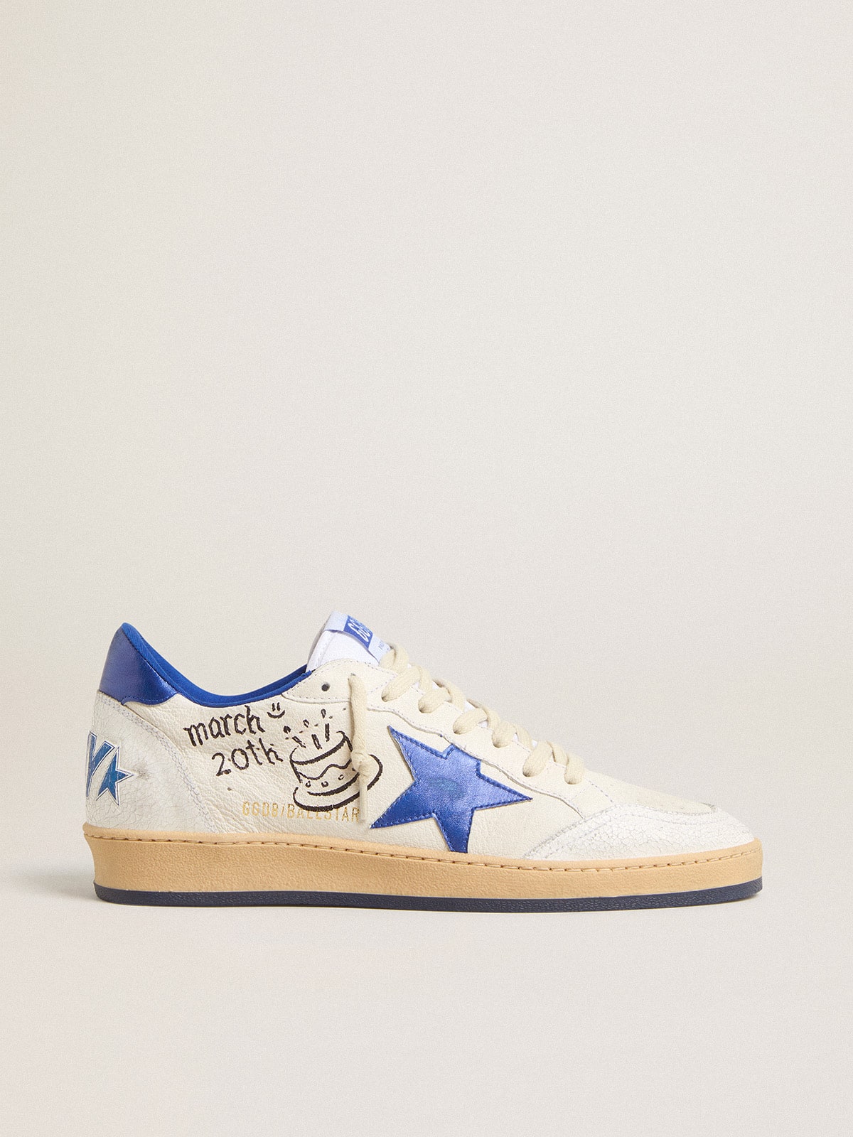 Men's Ball Star Wishes in white nappa leather with a bright blue star and heel tab - Golden Goose Men