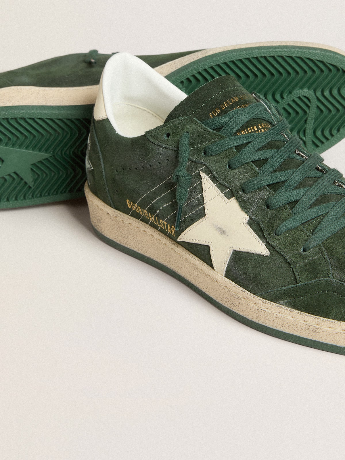 Men's Ball Star in green suede with white leather star and heel tab - Golden Goose Men