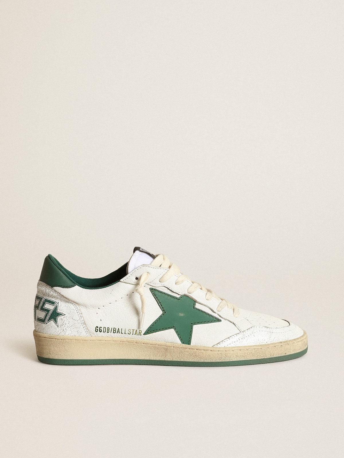 Men's Ball Star in white nappa leather with green leather star and heel tab - Golden Goose Men