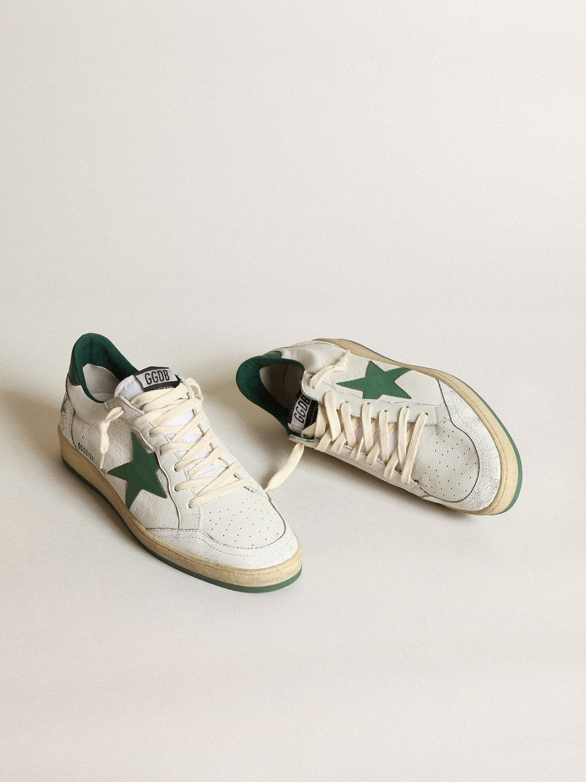 Men's Ball Star in white nappa leather with green leather star and heel tab - Golden Goose Men