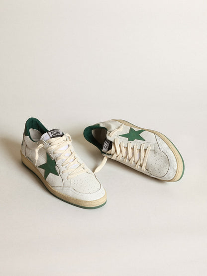 Men's Ball Star in white nappa leather with green leather star and heel tab - Golden Goose Men