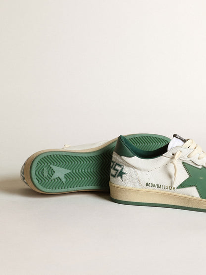 Men's Ball Star in white nappa leather with green leather star and heel tab - Golden Goose Men