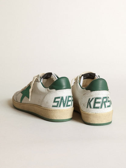 Men's Ball Star in white nappa leather with green leather star and heel tab - Golden Goose Men