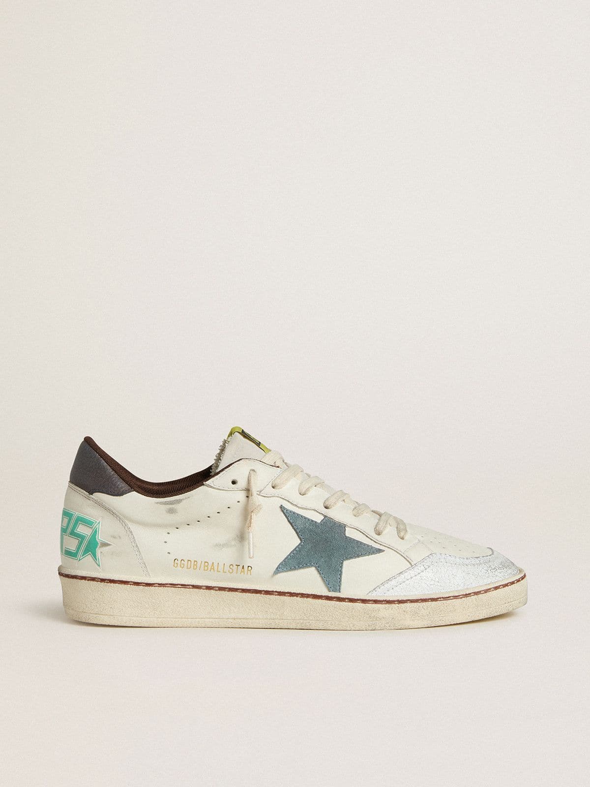 Men's Ball Star in white leather with light blue suede star and brown nubuck heel tab - Golden Goose Men