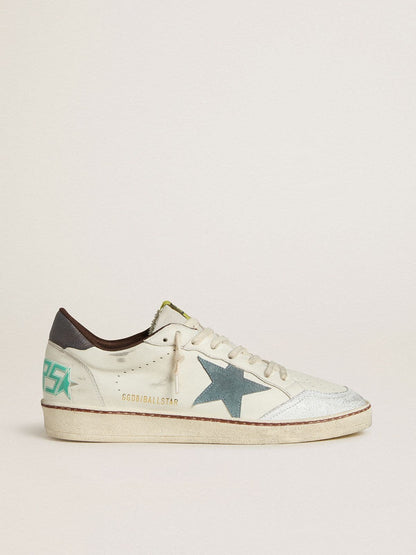 Men's Ball Star in white leather with light blue suede star and brown nubuck heel tab - Golden Goose Men