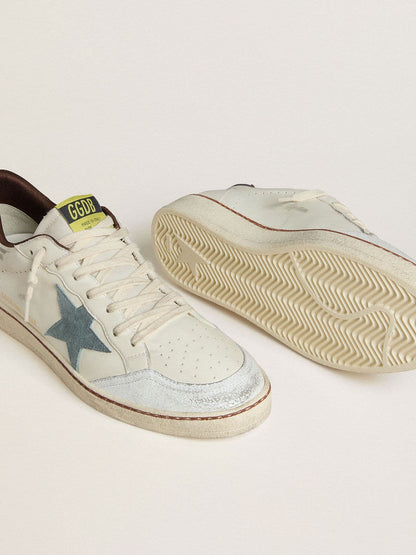 Men's Ball Star in white leather with light blue suede star and brown nubuck heel tab - Golden Goose Men
