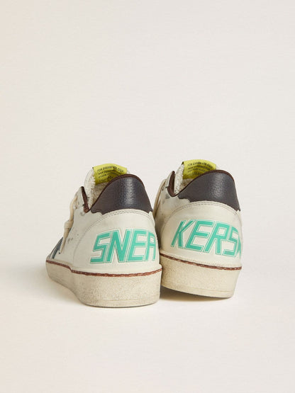 Men's Ball Star in white leather with light blue suede star and brown nubuck heel tab - Golden Goose Men
