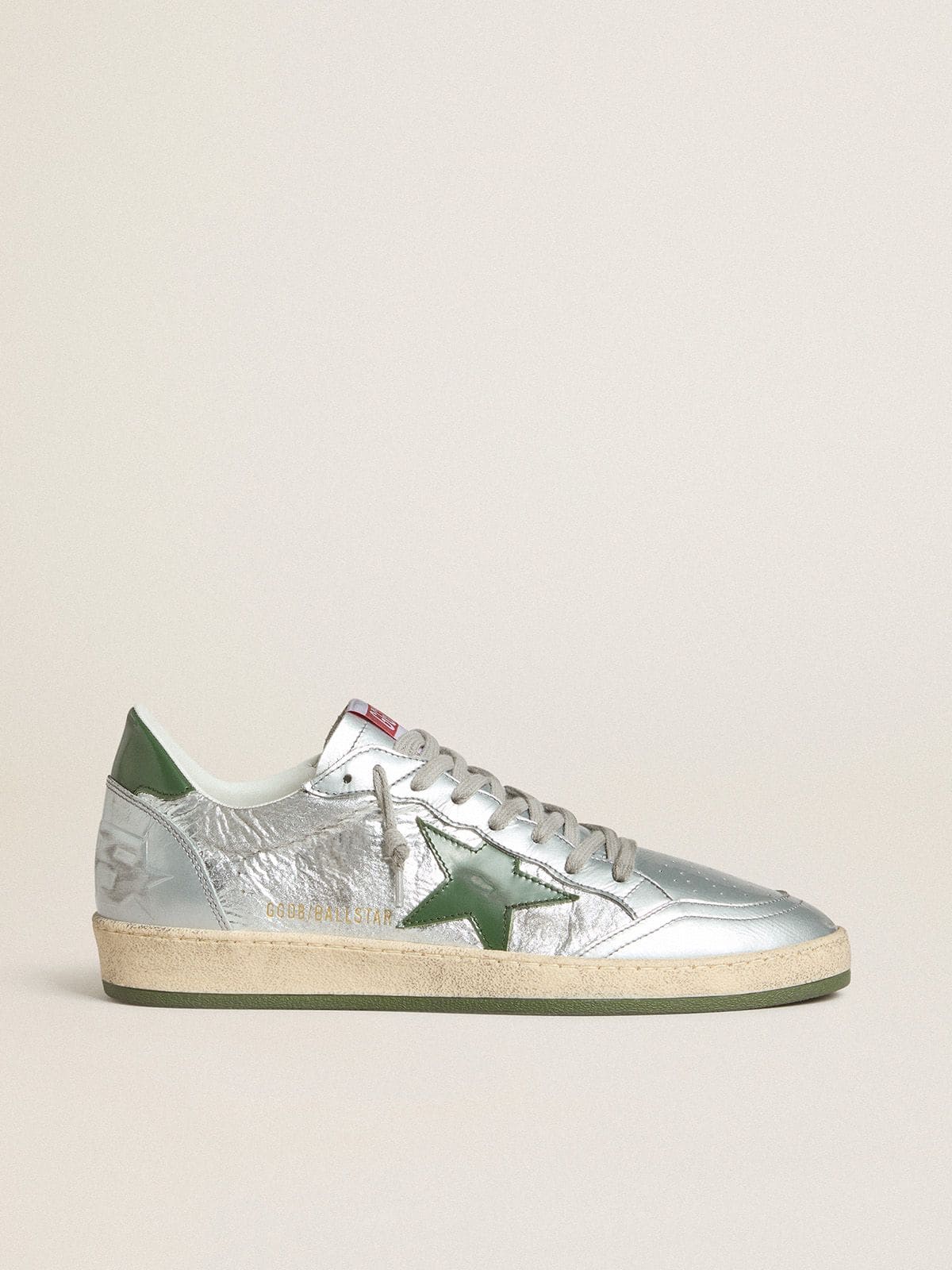 Men's Ball Star in silver nylon with green leather star and heel tab - Golden Goose Men