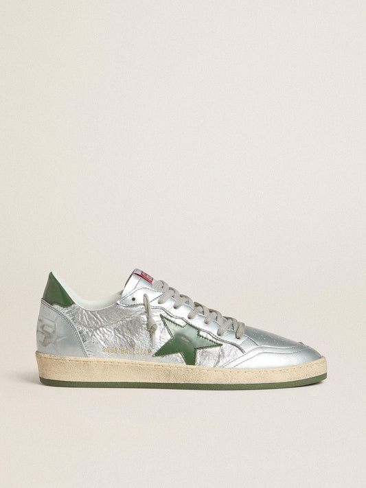 Men's Ball Star in silver nylon with green leather star and heel tab - Golden Goose Men