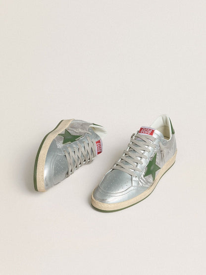 Men's Ball Star in silver nylon with green leather star and heel tab - Golden Goose Men