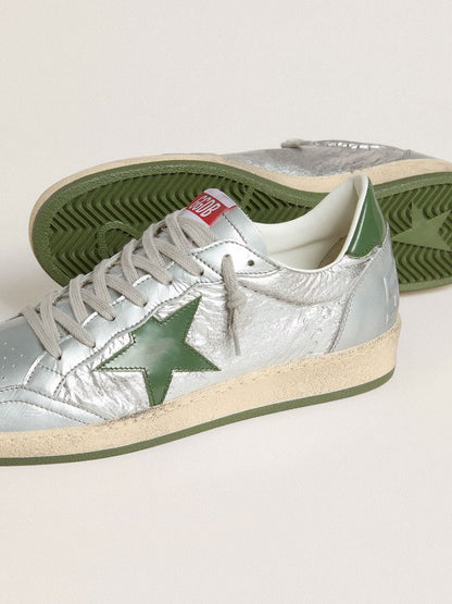 Men's Ball Star in silver nylon with green leather star and heel tab - Golden Goose Men