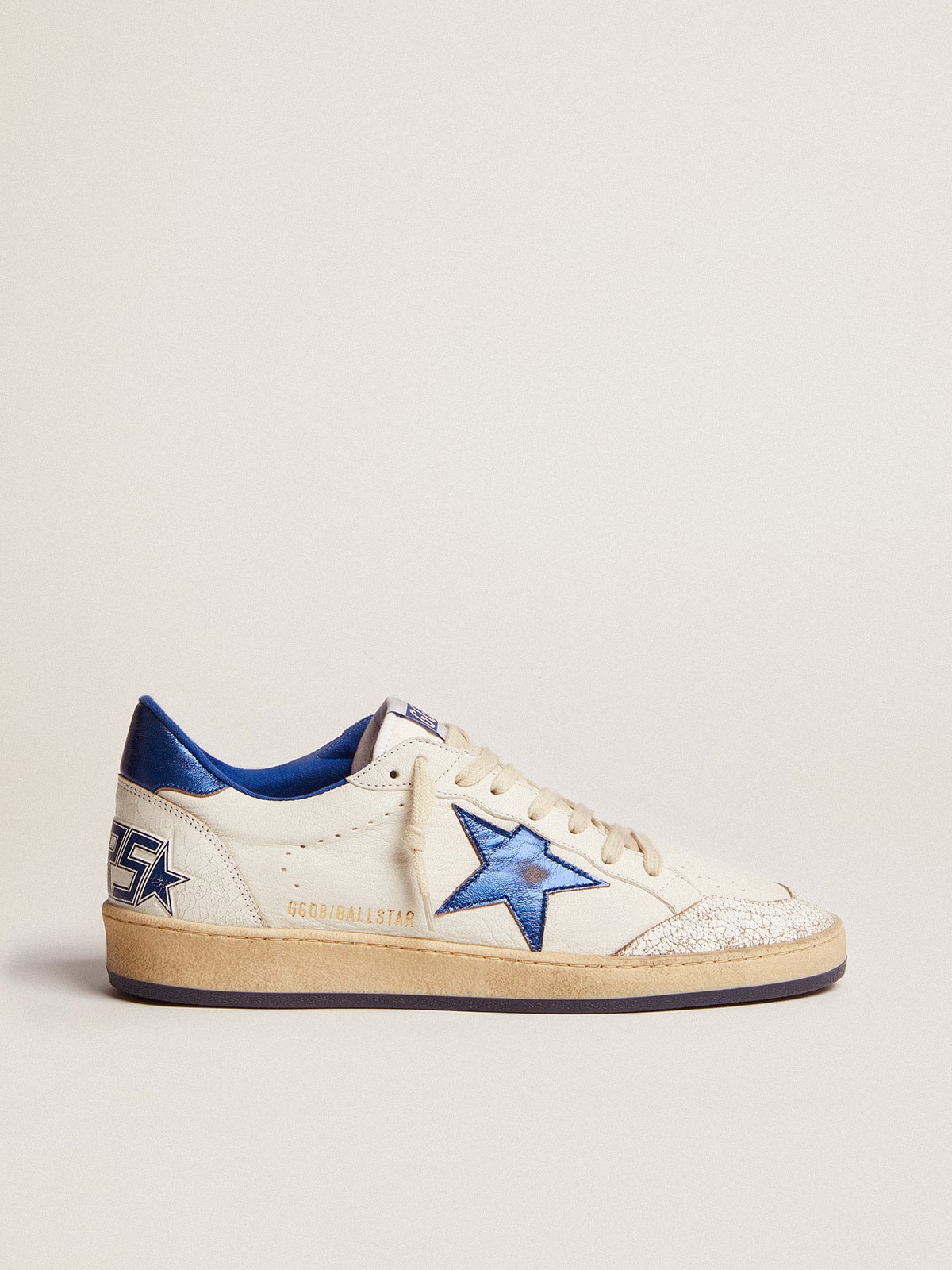 Men's Ball Star in white nappa with blue star and heel tab - Golden Goose Men