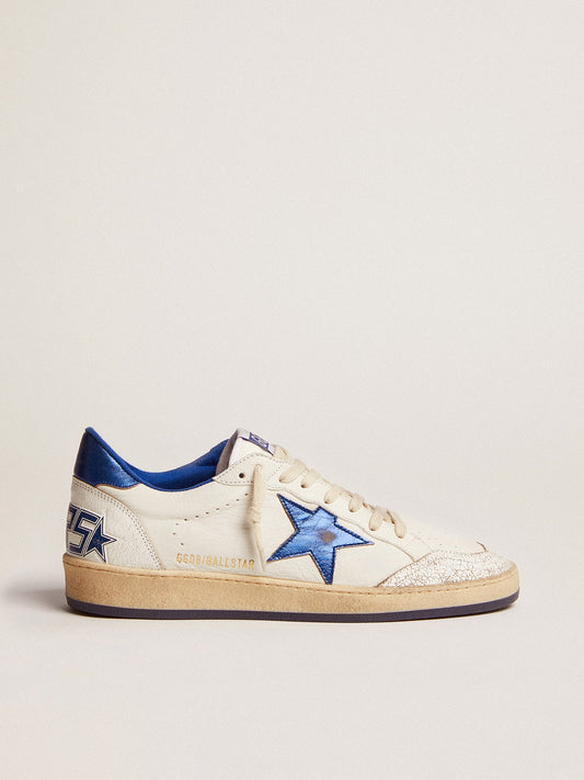 Men's Ball Star in white nappa with blue star and heel tab - Golden Goose Men