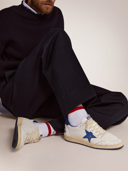 Men's Ball Star in white nappa with blue star and heel tab - Golden Goose Men