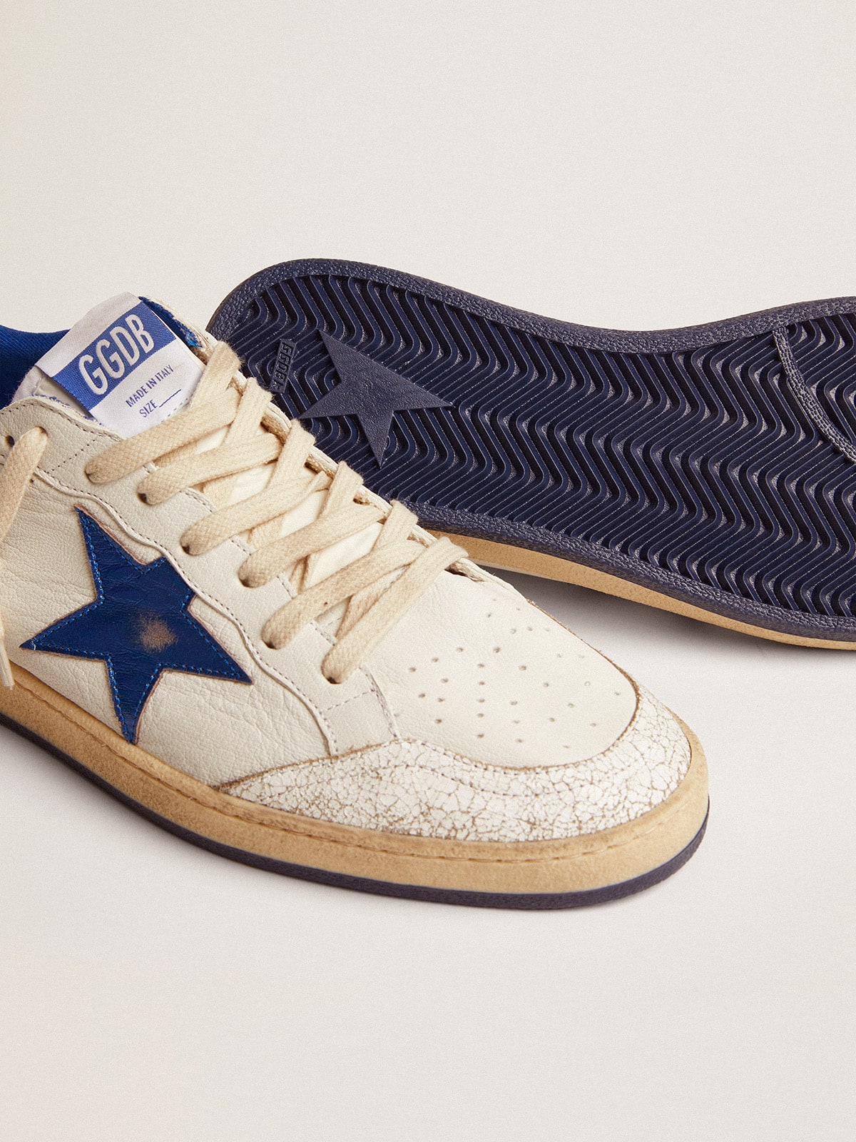 Men's Ball Star in white nappa with blue star and heel tab - Golden Goose Men