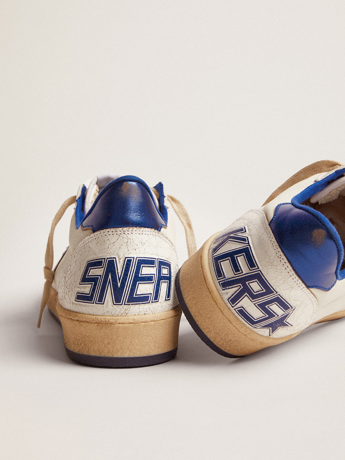 Men's Ball Star in white nappa with blue star and heel tab - Golden Goose Men