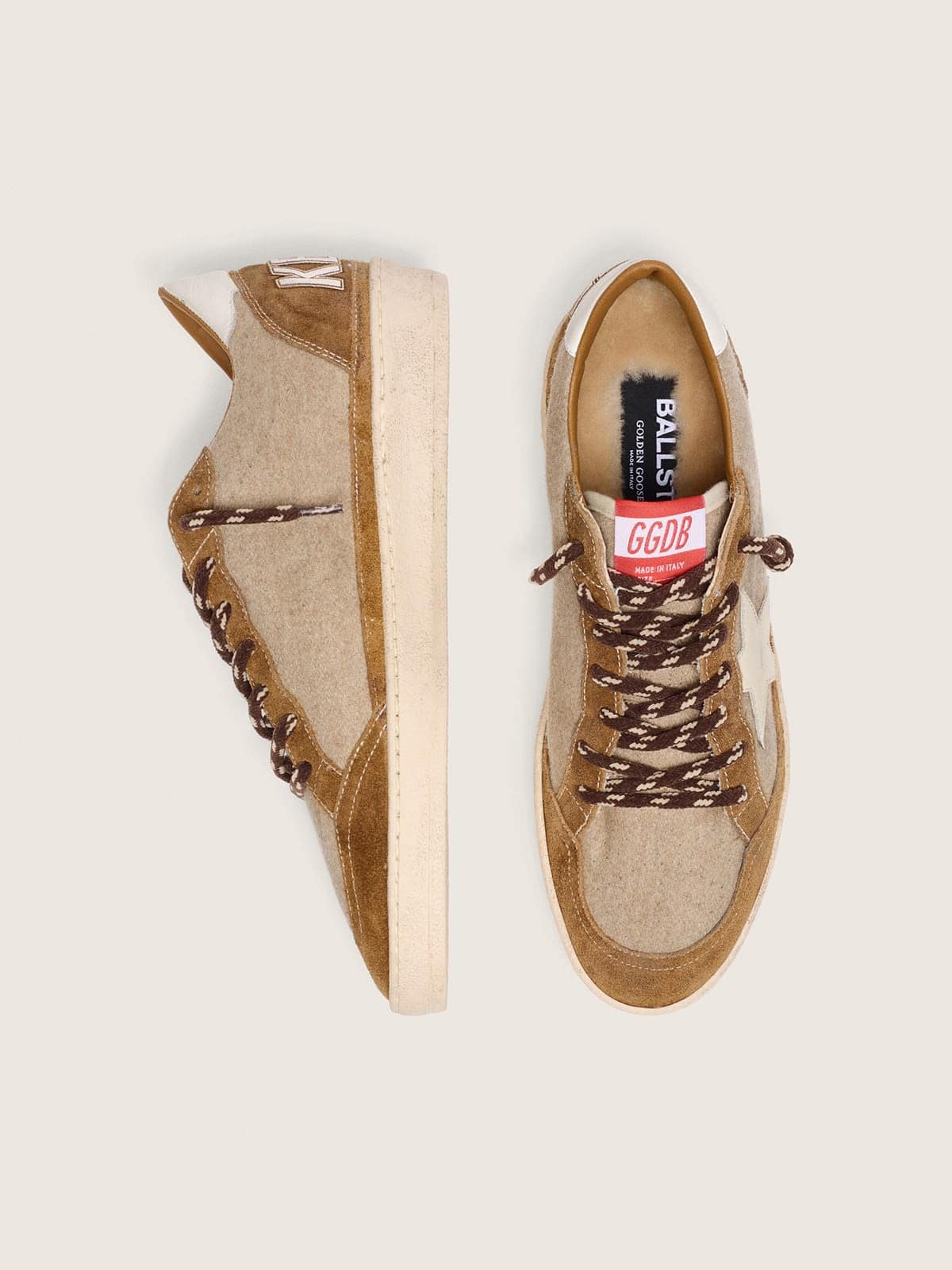Men's Ball Star in wool with cream leather star and brown waxed leather inserts - Golden Goose Men