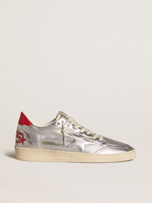 Bio-based Ball Star in metallic silver with silver star and red heel tab - Golden Goose Men