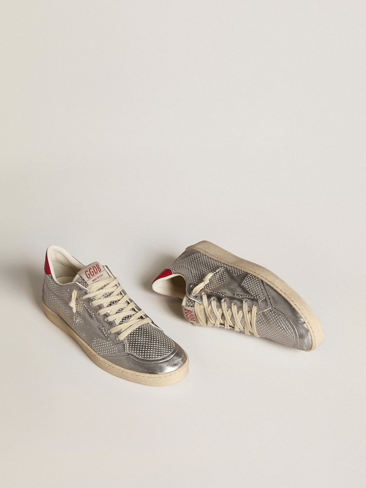 Bio-based Ball Star in metallic silver with silver star and red heel tab - Golden Goose Men