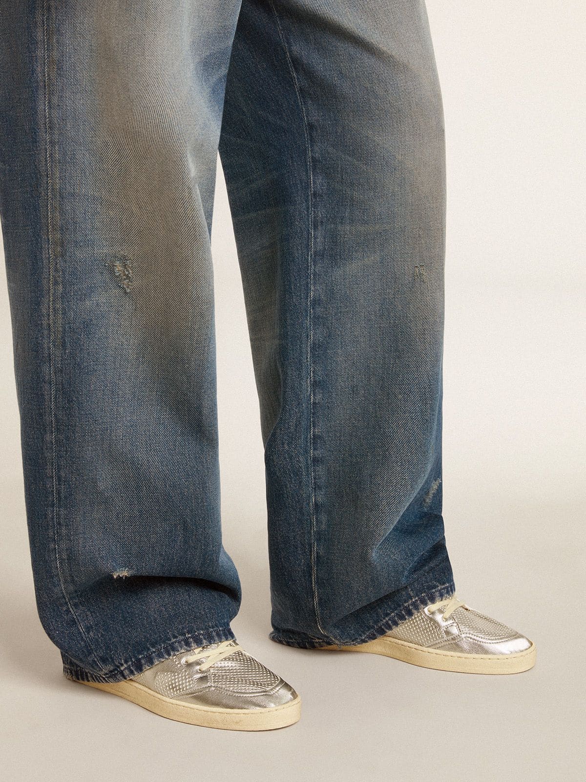 Bio-based Ball Star in metallic silver with silver star and red heel tab - Golden Goose Men