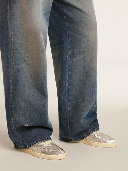 Bio-based Ball Star in metallic silver with silver star and red heel tab - Golden Goose Men