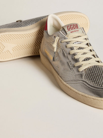 Bio-based Ball Star in metallic silver with silver star and red heel tab - Golden Goose Men