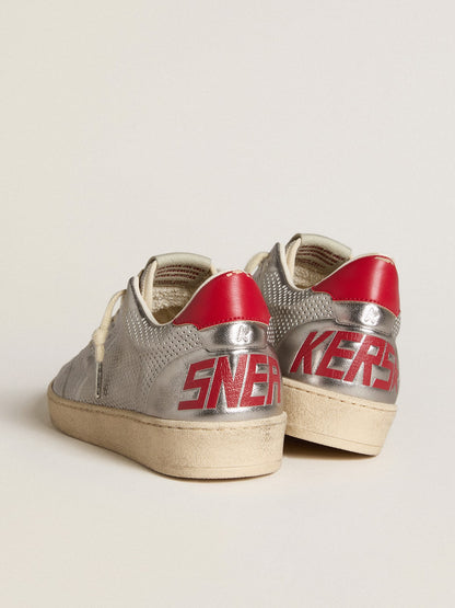 Bio-based Ball Star in metallic silver with silver star and red heel tab - Golden Goose Men