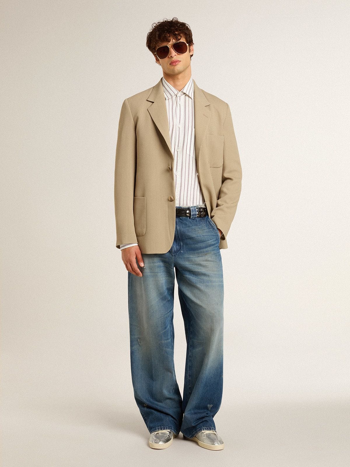 Bio-based Ball Star in metallic silver with silver star and red heel tab - Golden Goose Men