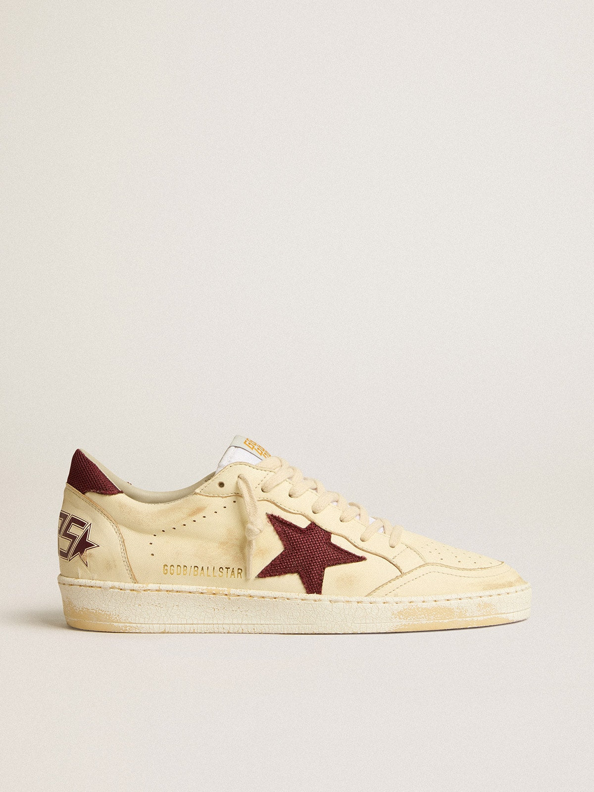 Men's Ball Star in beige nappa with burgundy mesh star and heel tab - Golden Goose Men