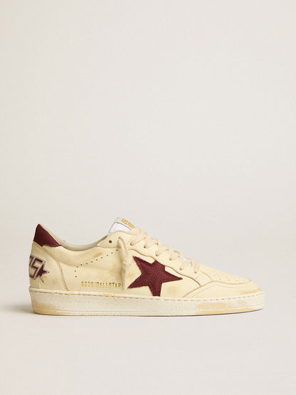Men's Ball Star in beige nappa with burgundy mesh star and heel tab - Golden Goose Men