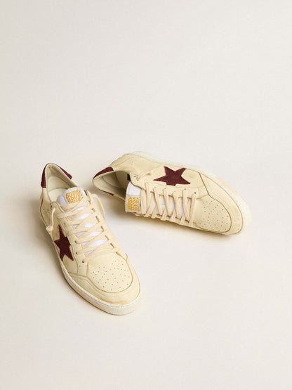 Men's Ball Star in beige nappa with burgundy mesh star and heel tab - Golden Goose Men