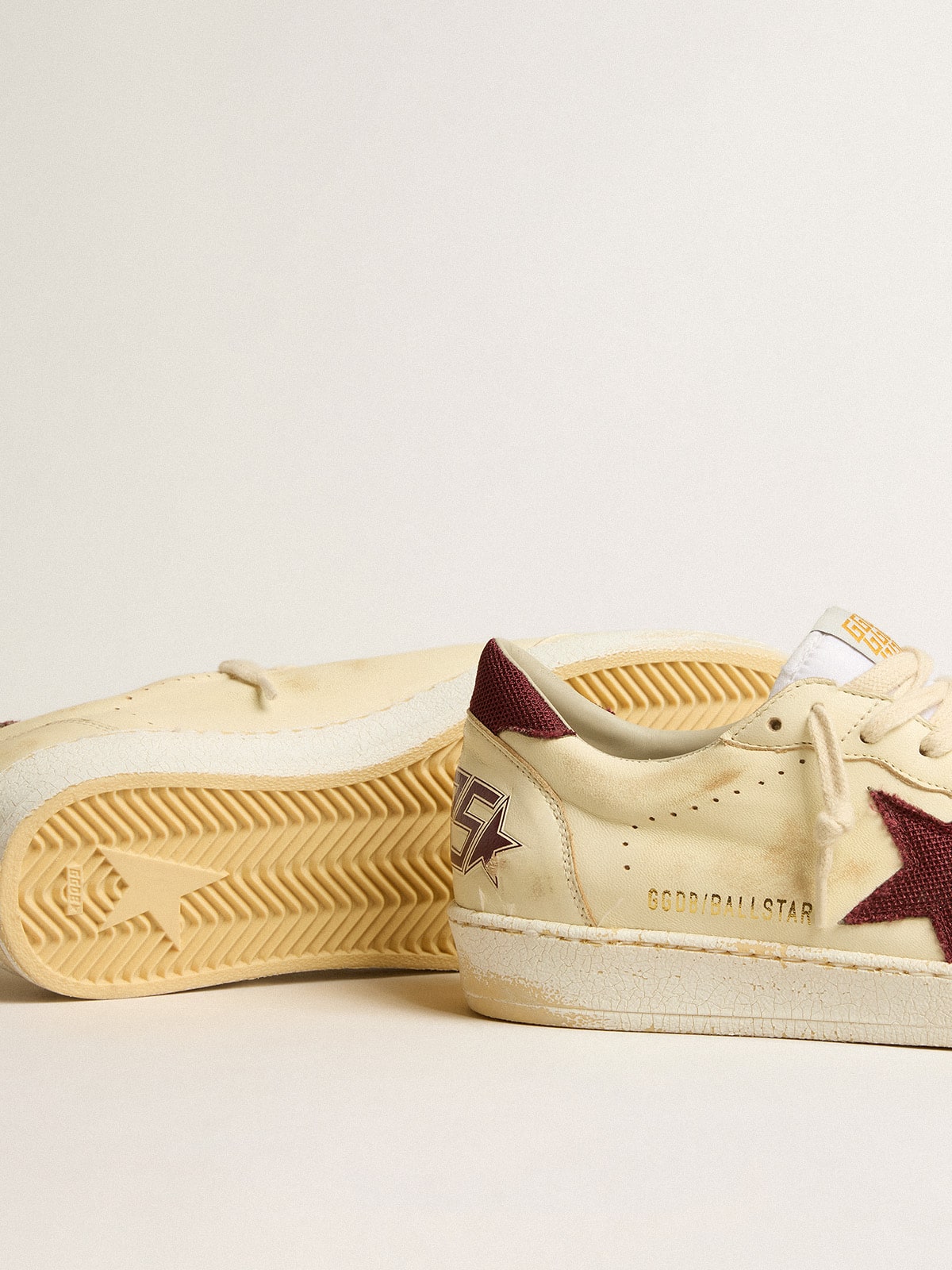 Men's Ball Star in beige nappa with burgundy mesh star and heel tab - Golden Goose Men