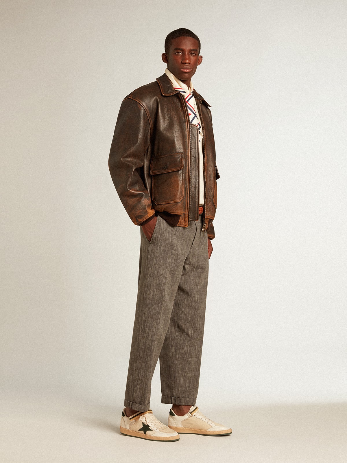 Ball Star in nylon and nappa with green suede star and heel tab - Golden Goose Men