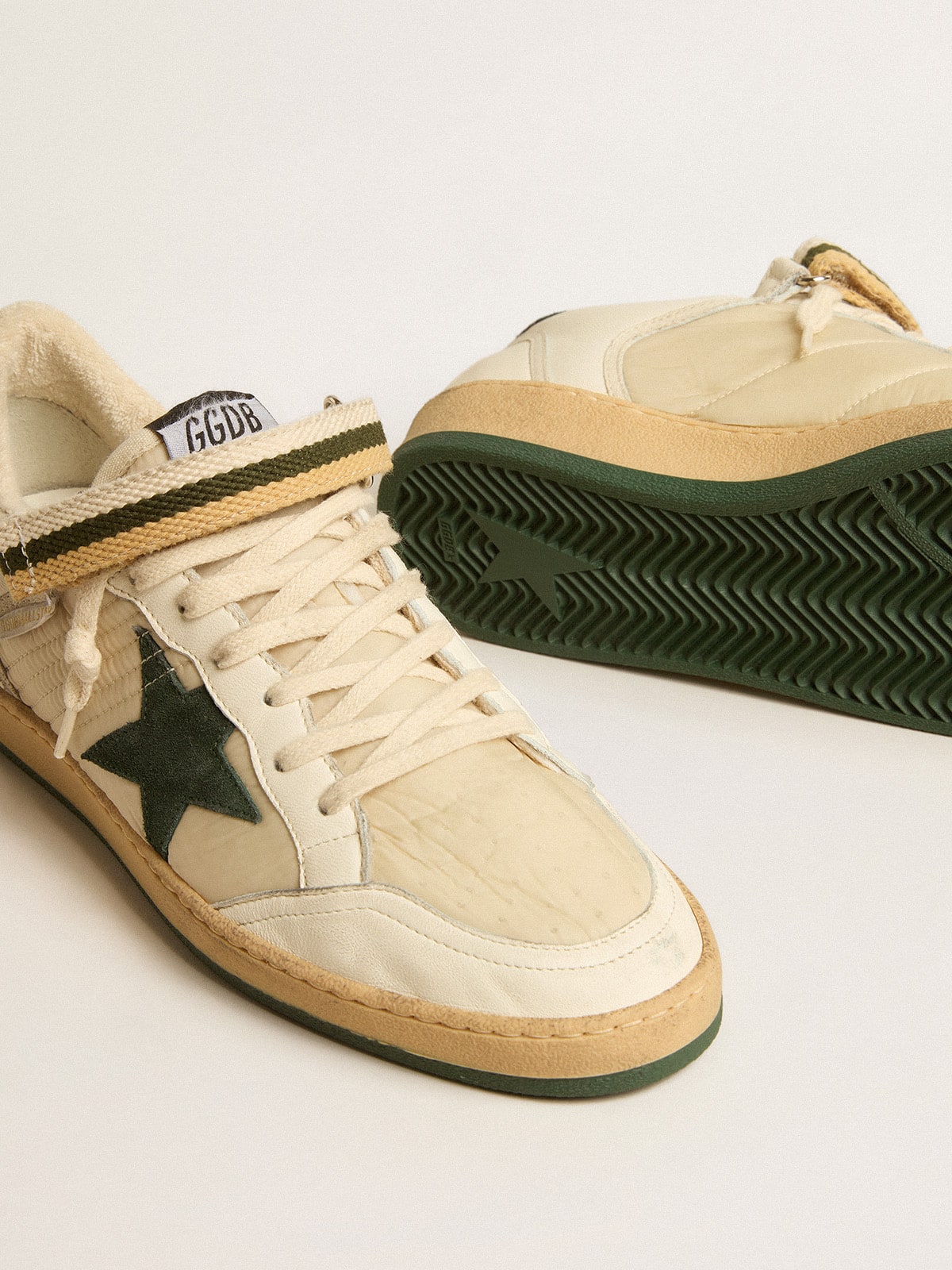 Ball Star in nylon and nappa with green suede star and heel tab - Golden Goose Men