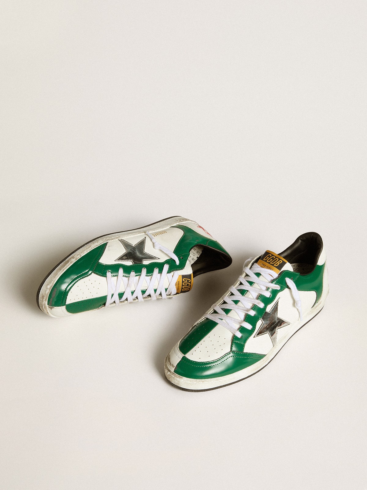Men's Ball Star LAB in green and white leather with silver star - Golden Goose Men