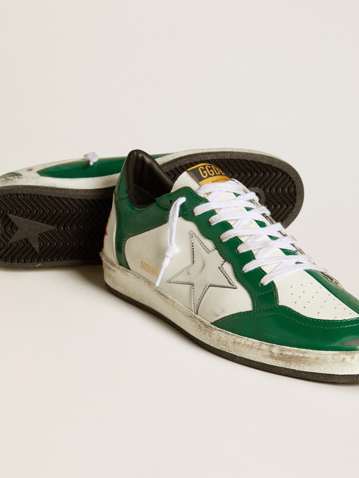 Men's Ball Star LAB in green and white leather with silver star - Golden Goose Men