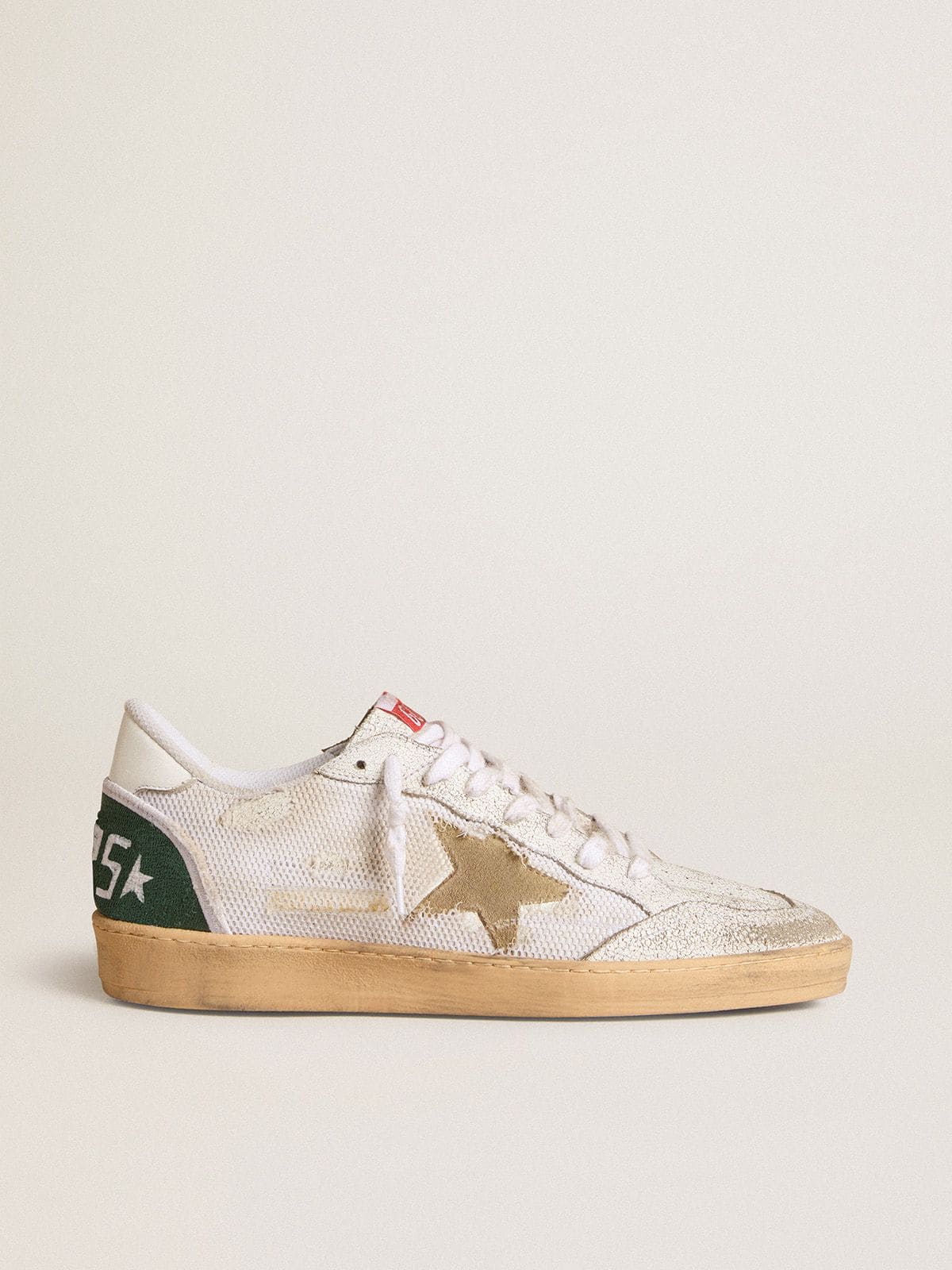 Ball Star LTD in white crackle leather and mesh with suede star - Golden Goose Men