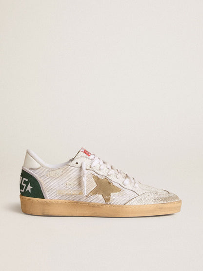 Ball Star LTD in white crackle leather and mesh with suede star - Golden Goose Men