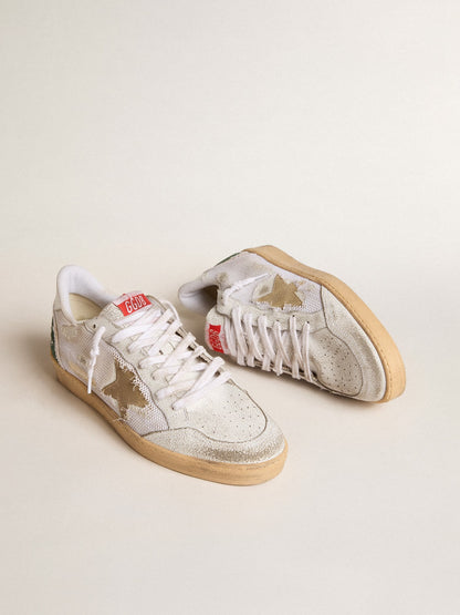 Ball Star LTD in white crackle leather and mesh with suede star - Golden Goose Men