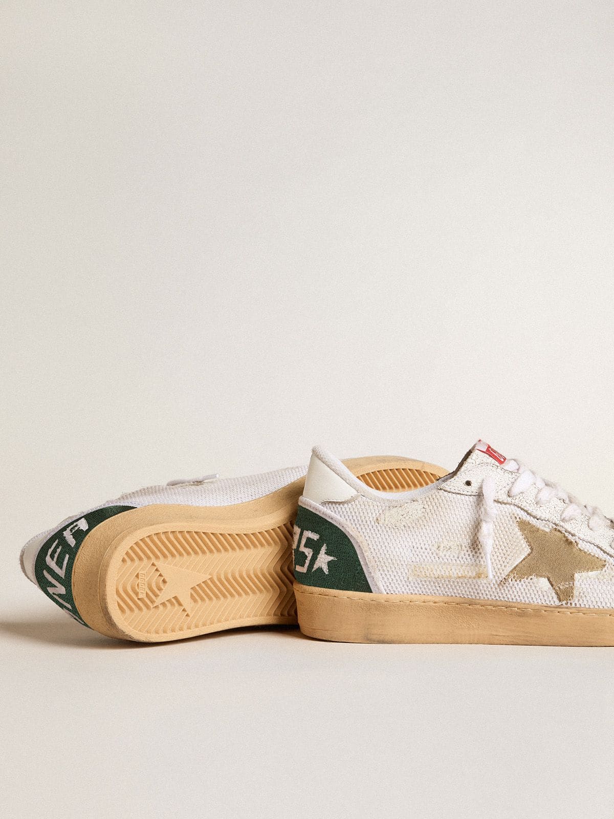 Ball Star LTD in white crackle leather and mesh with suede star - Golden Goose Men