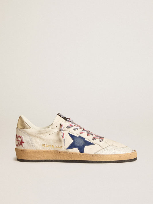 Men's Ball Star in nappa leather with blue suede star and platinum leather heel tab - Golden Goose Men